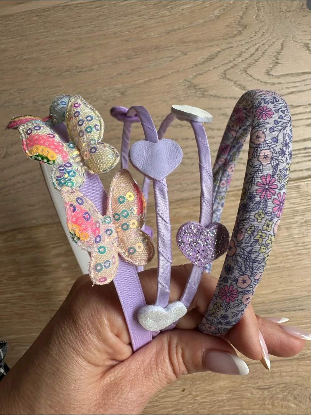 Set of 3 Lavender Heart & Butterfly Headbands Lilac, Pink